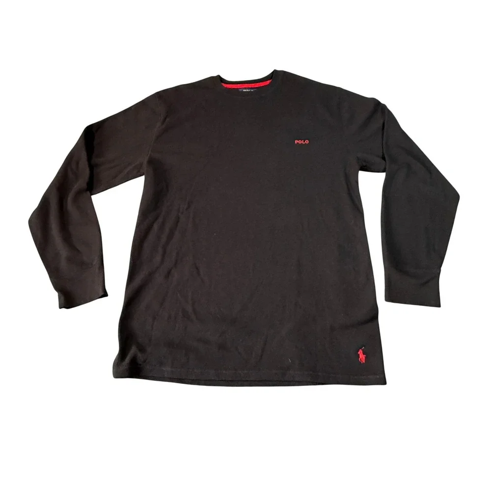Polo Ralph Lauren Mens 1XT Black Waffle Knit Thermal Sleepwear Shirt Long Sleeve